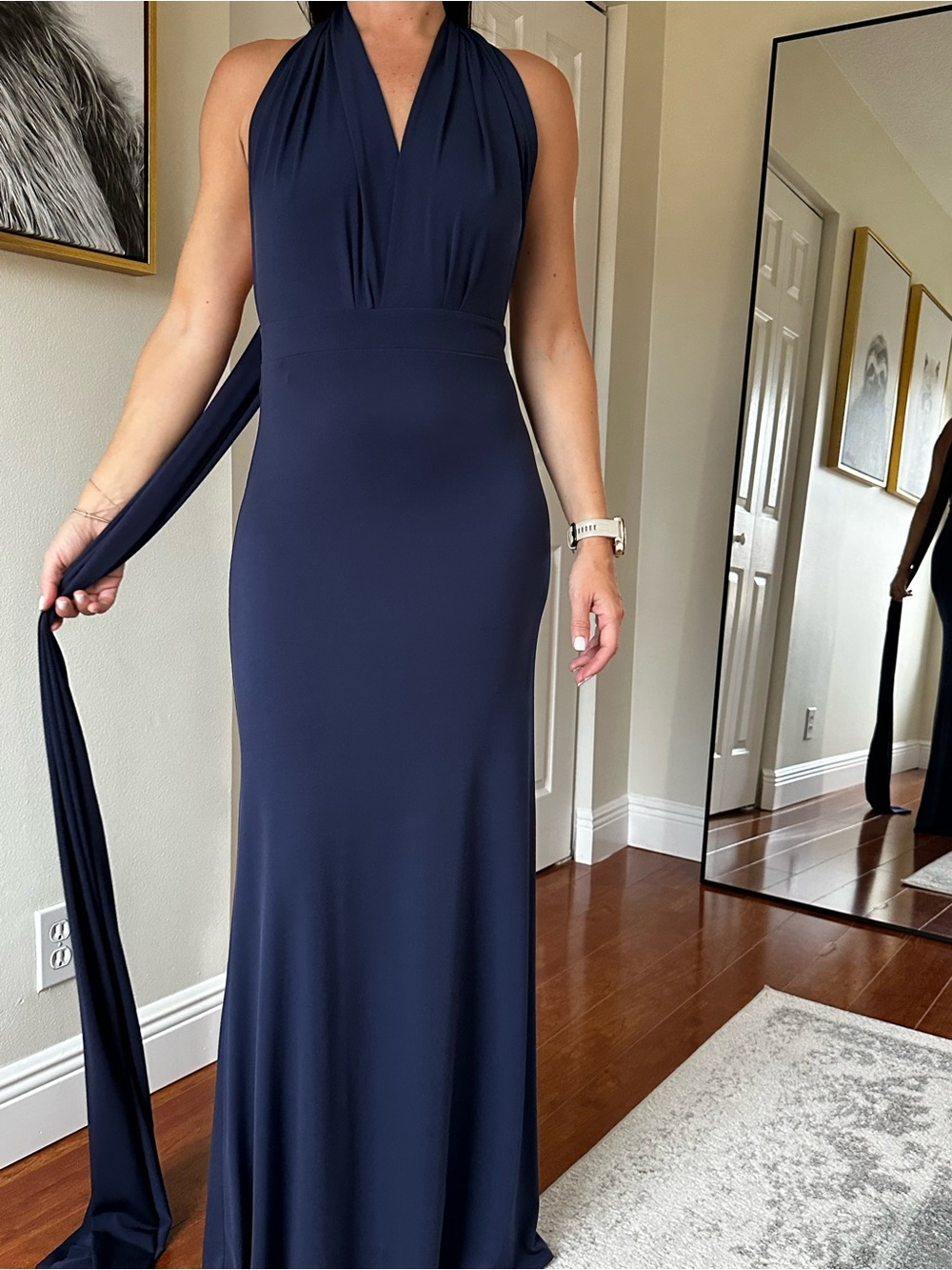 Elegant Navy Halter Evening Dress